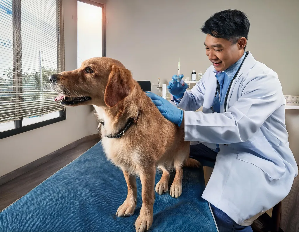 A dog on its way to the vet to receive vaccinations.